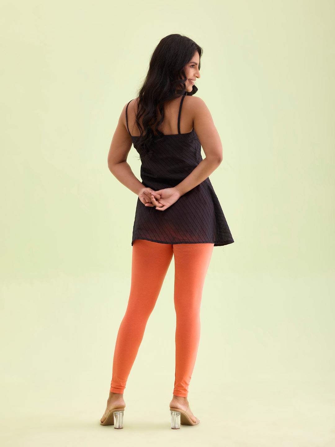 Light Coral Cotton Stretch Ankle Length Leggings