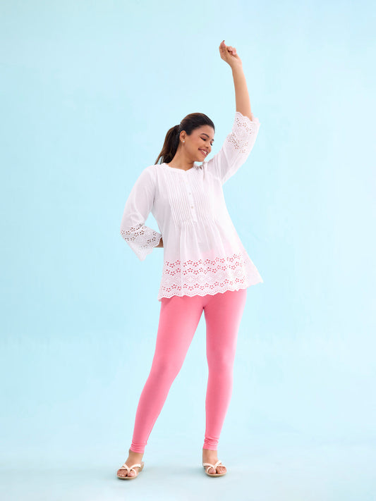 Light Pink Cotton Stretch Ankle Length Leggings