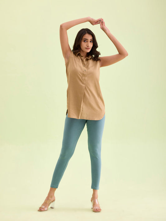 Ocean Green Cotton Stretch Ankle Length Leggings