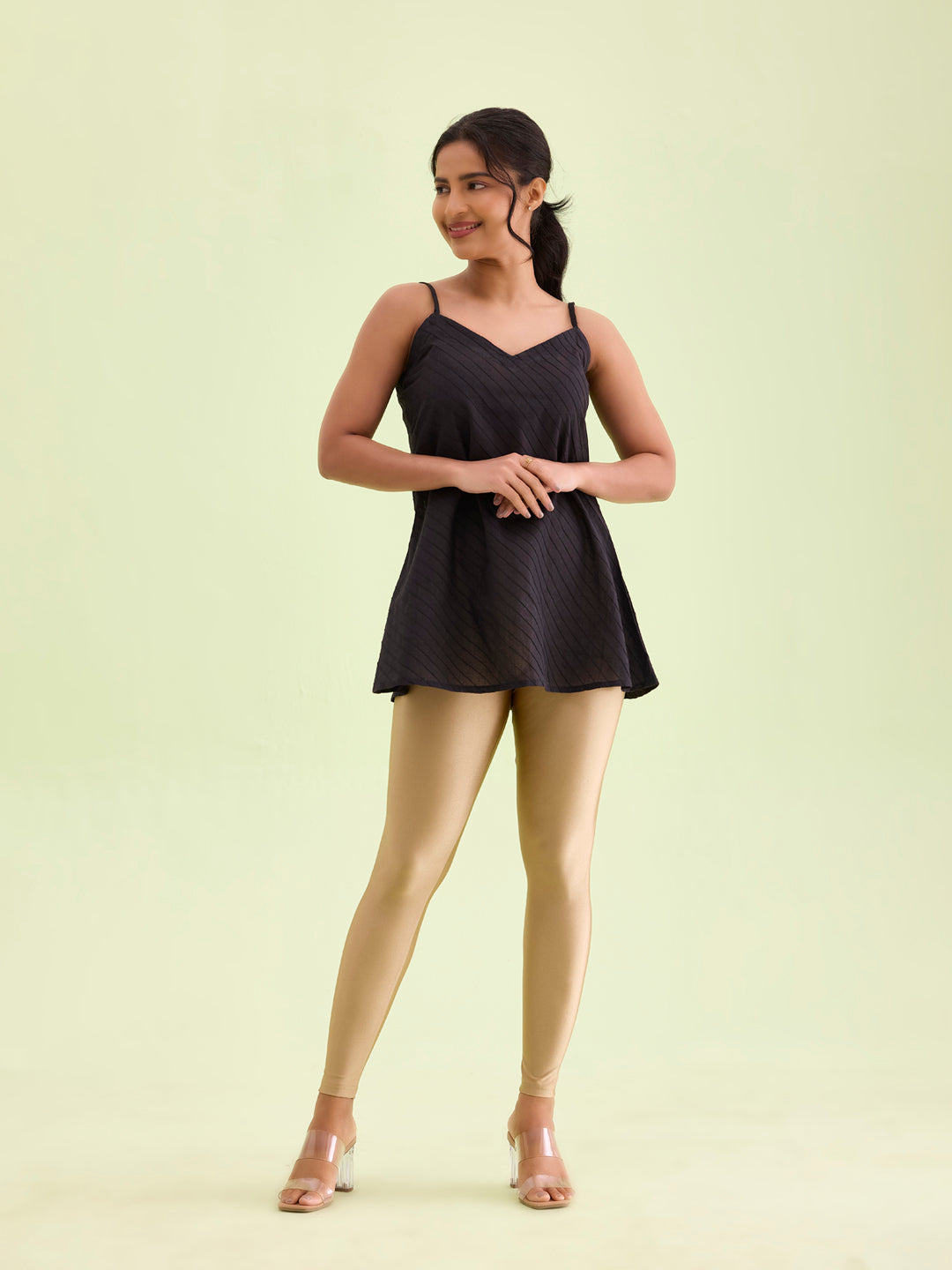 Deep Gold Nylon Stretch Shimmer Leggings