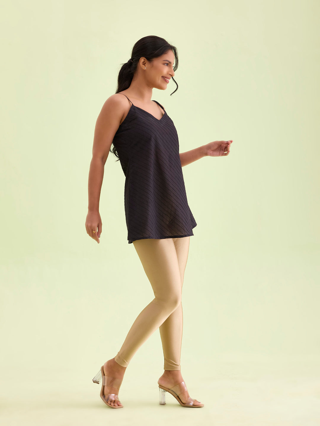 Deep Gold Nylon Stretch Shimmer Leggings