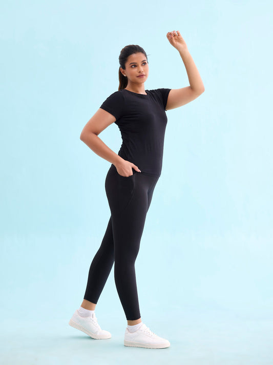 Black Nylon Stretch Training Tights