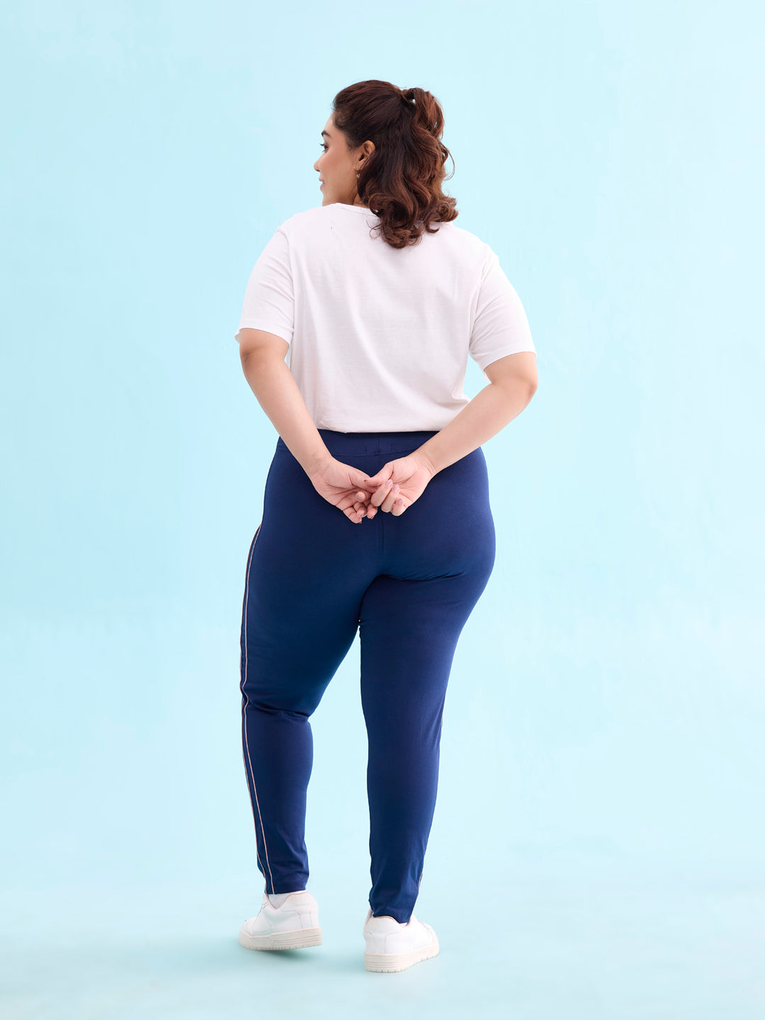 Navy Cotton Stretch Side Stripes Active Leggings
