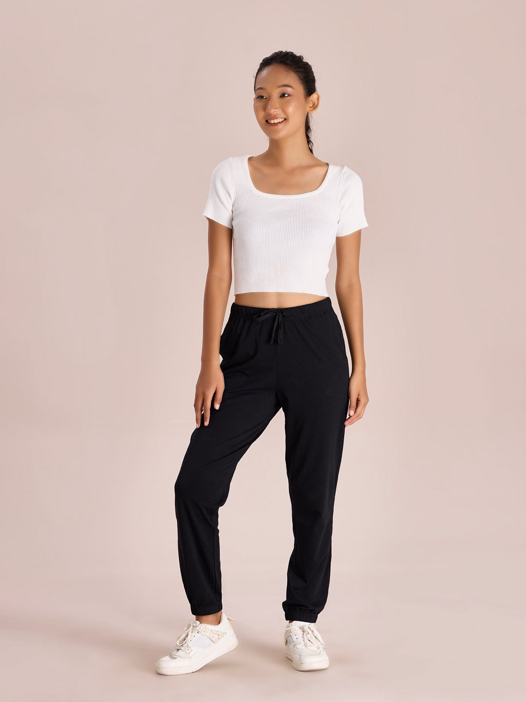 Black Cotton Stretch Casual Joggers