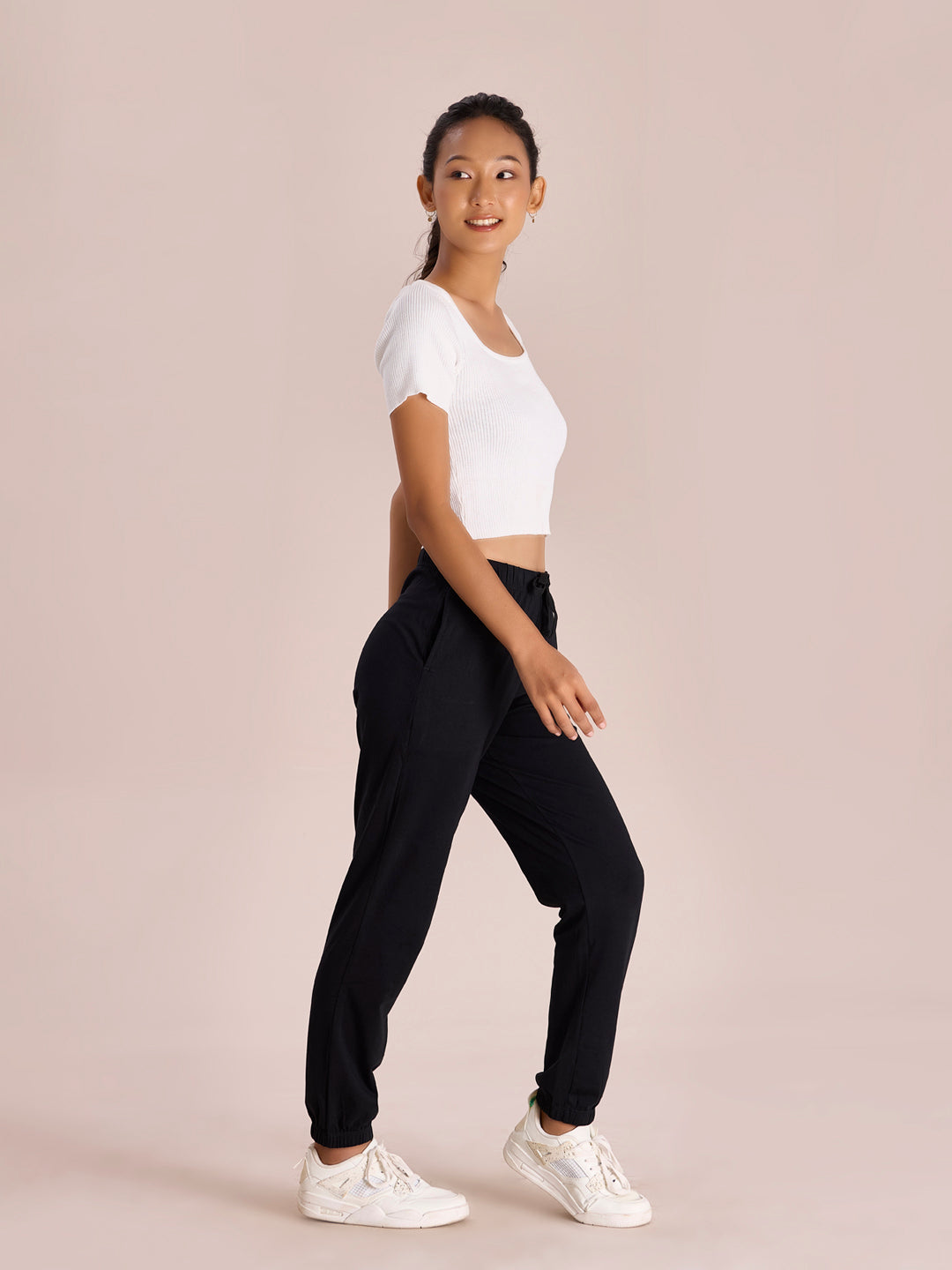 Black Cotton Stretch Casual Joggers