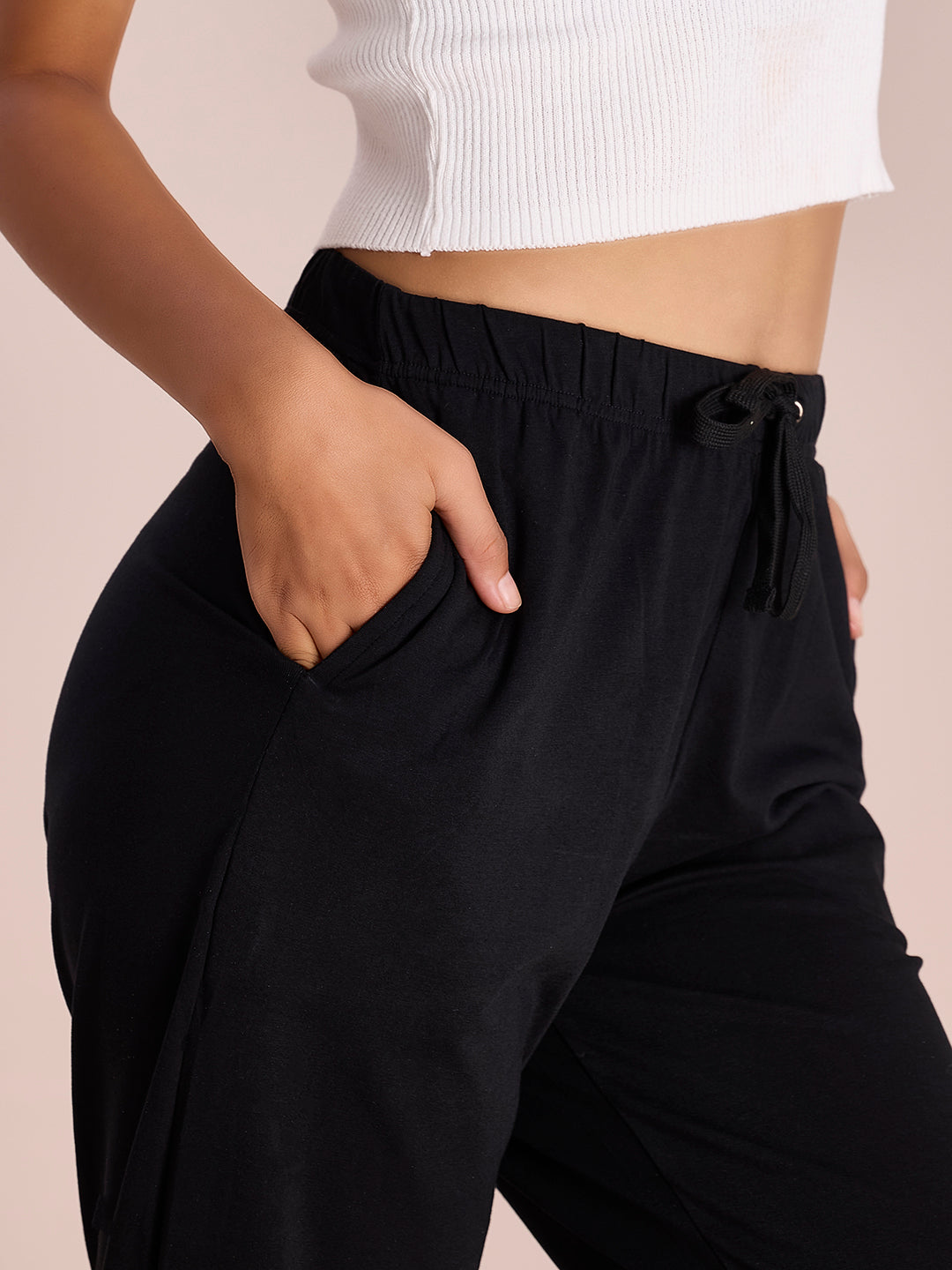 Black Cotton Stretch Casual Joggers