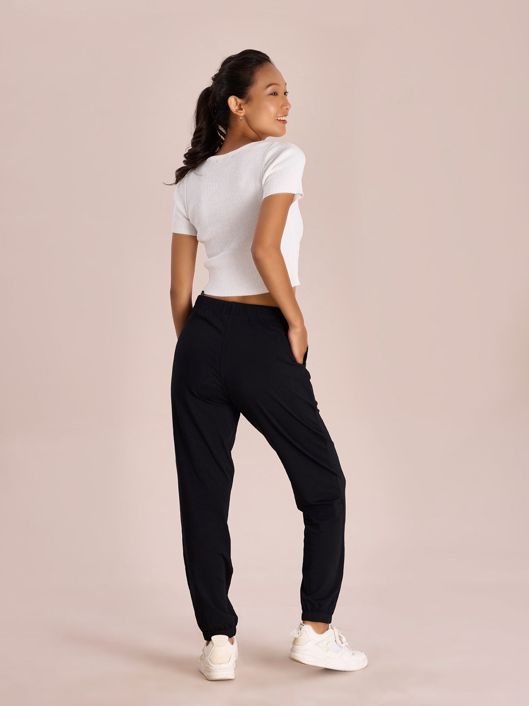 Black Cotton Stretch Casual Joggers