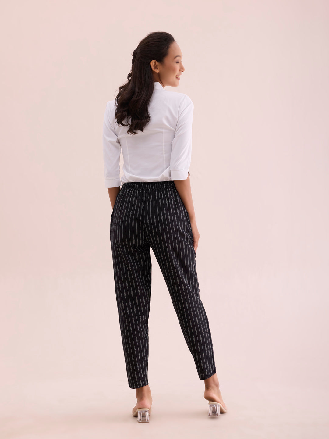 Black Linen Ikat Pencil Pant