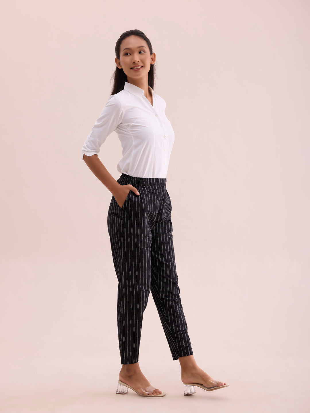 Black Linen Ikat Pencil Pant