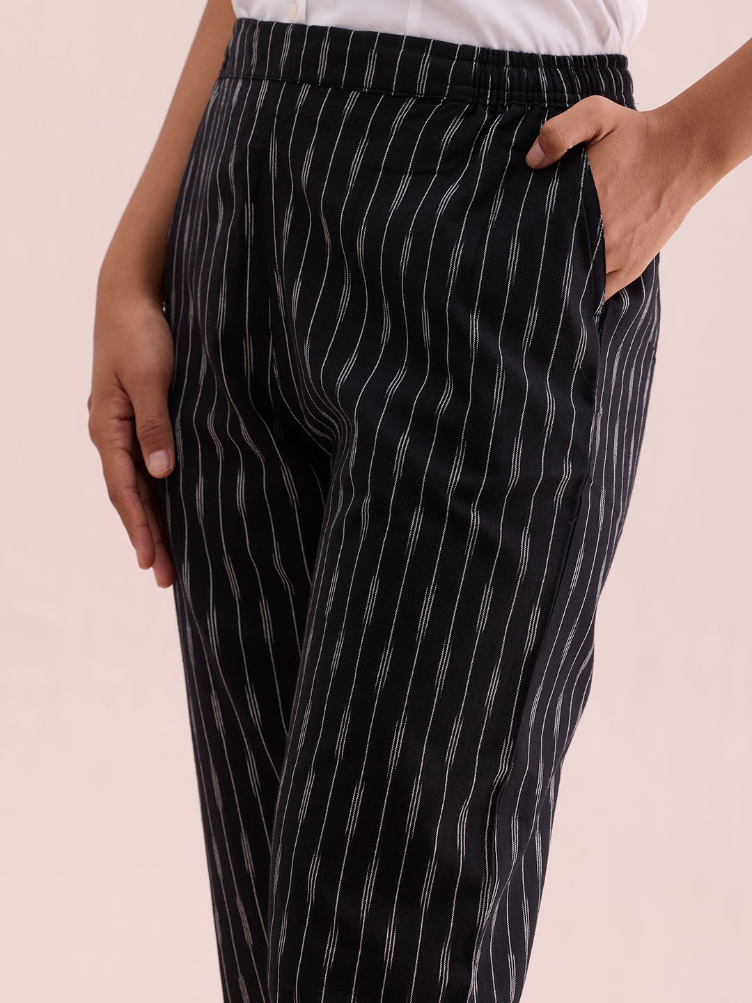 Black Linen Ikat Pencil Pant