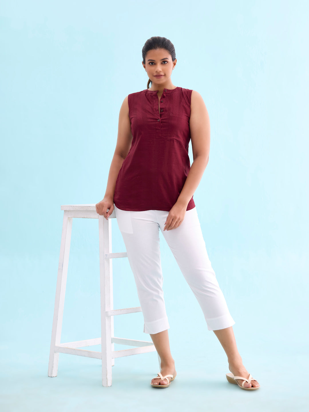 White Cotton Cropped Pencil Pant