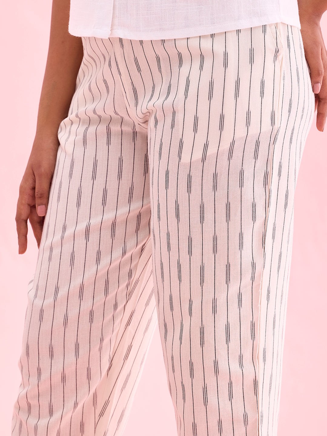 White Linen Ikat Pencil Pant