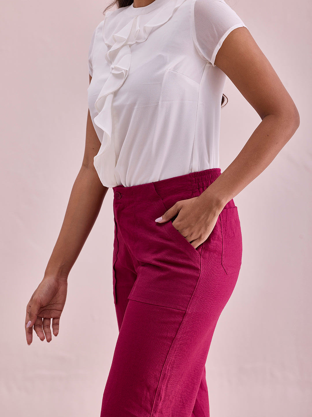 Dark Rose Linen Cargo Pants