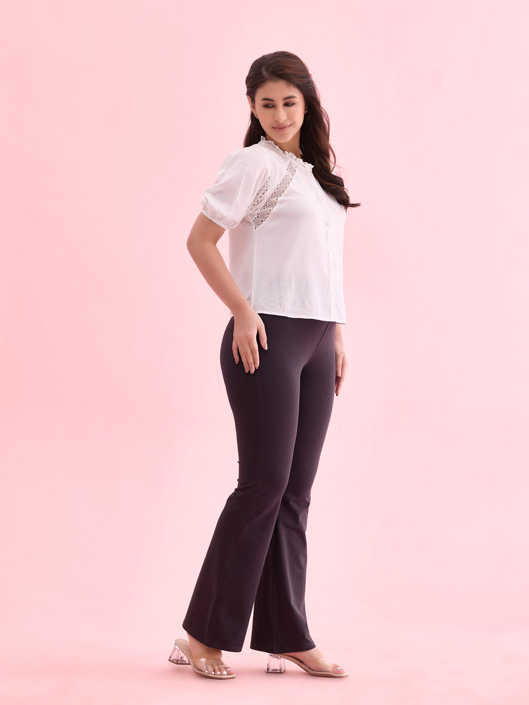 Dark Grey Cotton Stretch Flared Pant