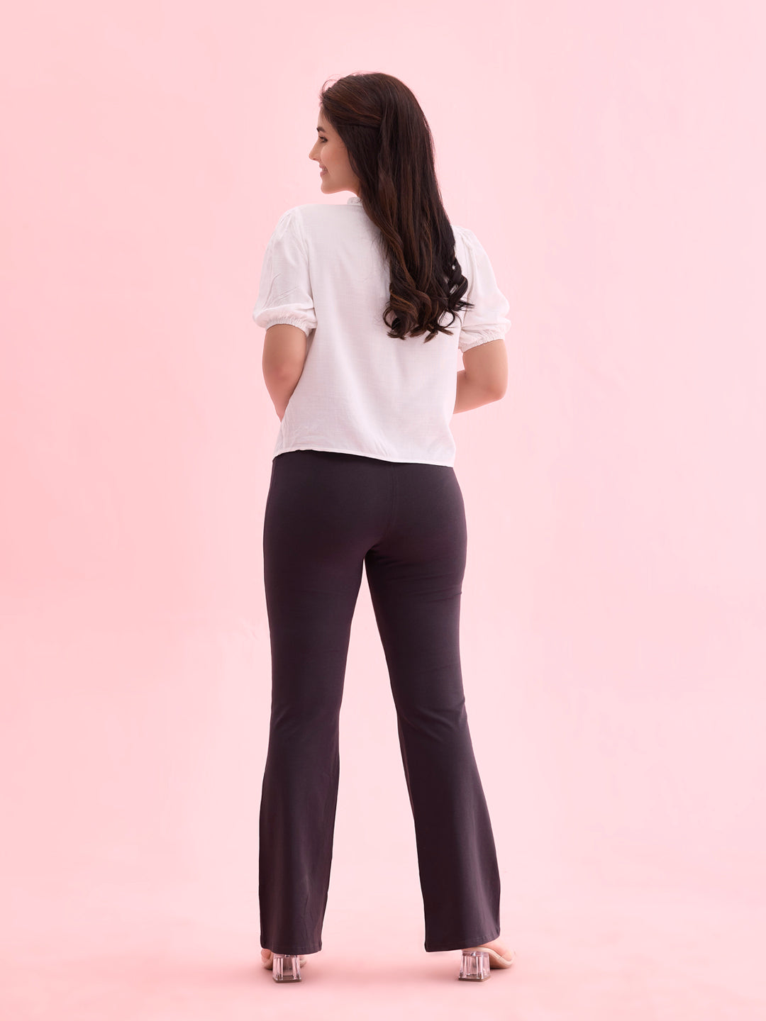 Dark Grey Cotton Stretch Flared Pant