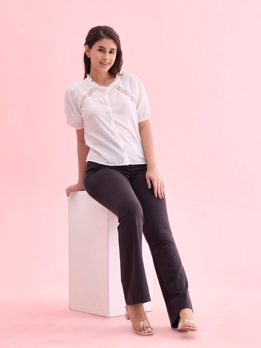 Dark Grey Cotton Stretch Flared Pant