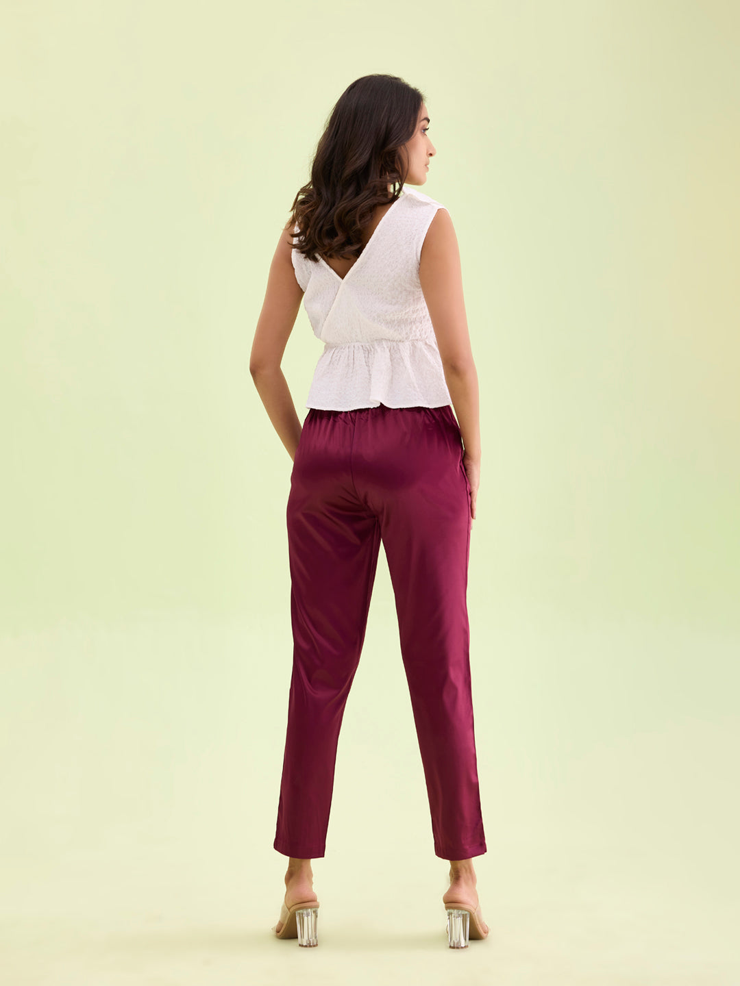 Dark Wine Polyester Shiny Pants