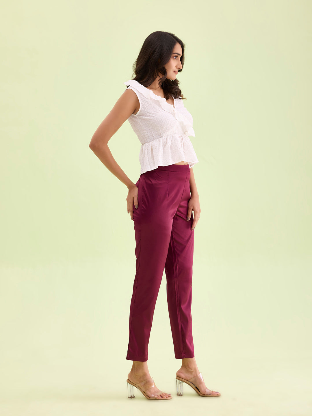 Dark Wine Polyester Shiny Pants