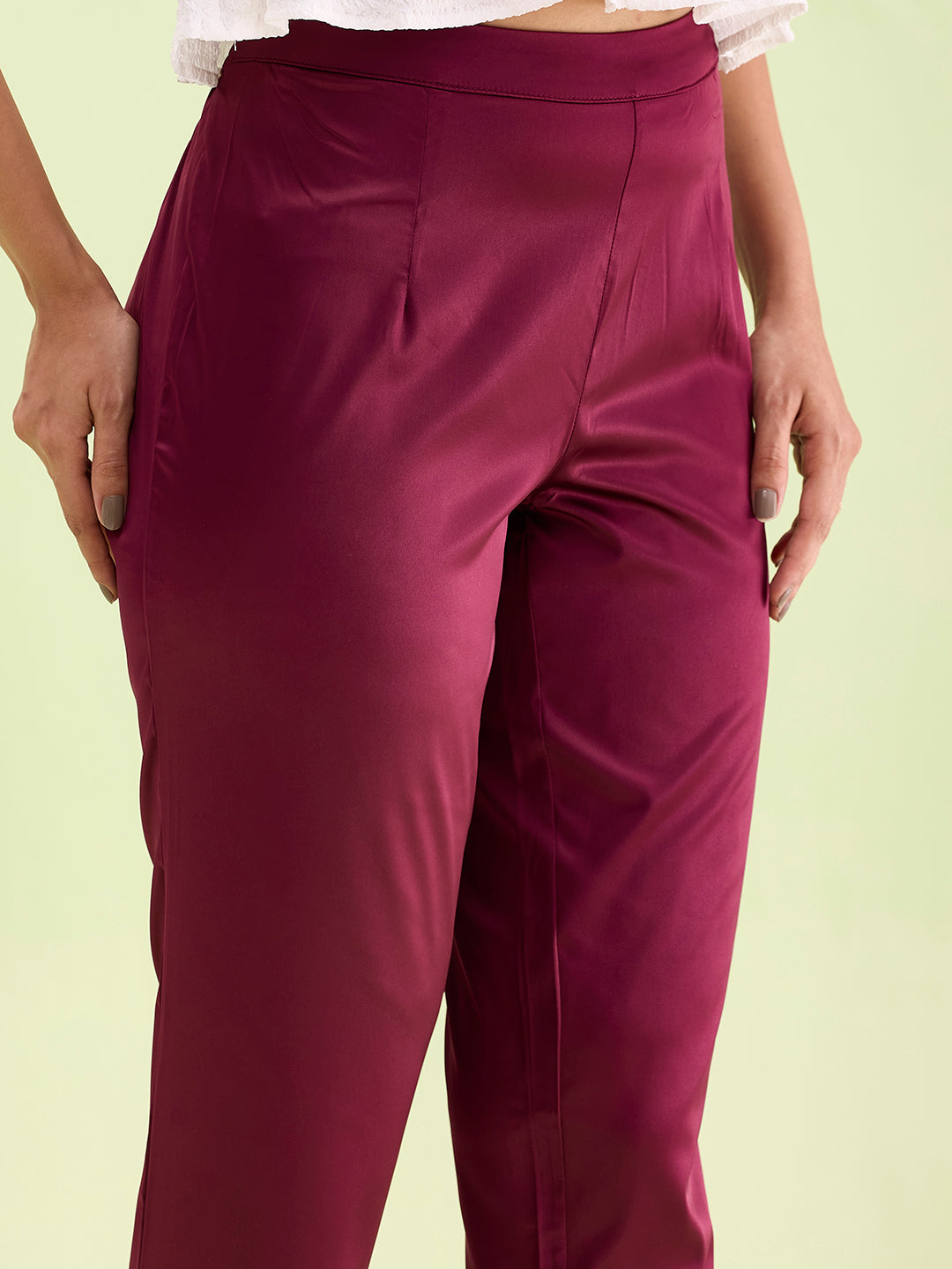Dark Wine Polyester Shiny Pants