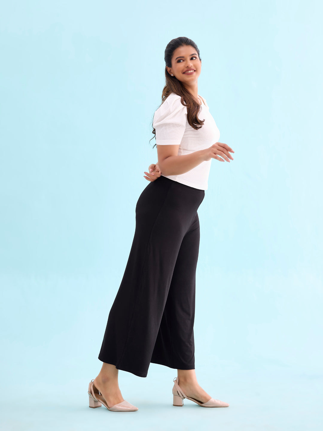 Black Viscose Knit Palazzo