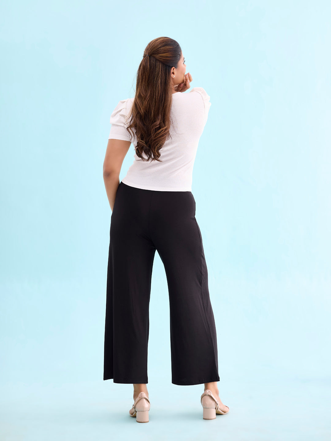 Black Viscose Knit Palazzo