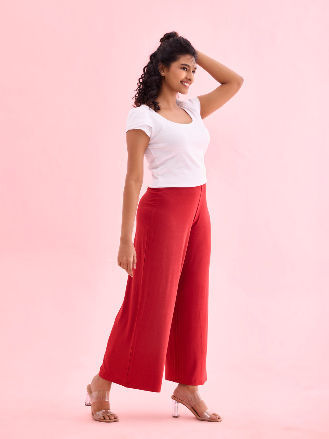 Cherry Viscose Knit Palazzo