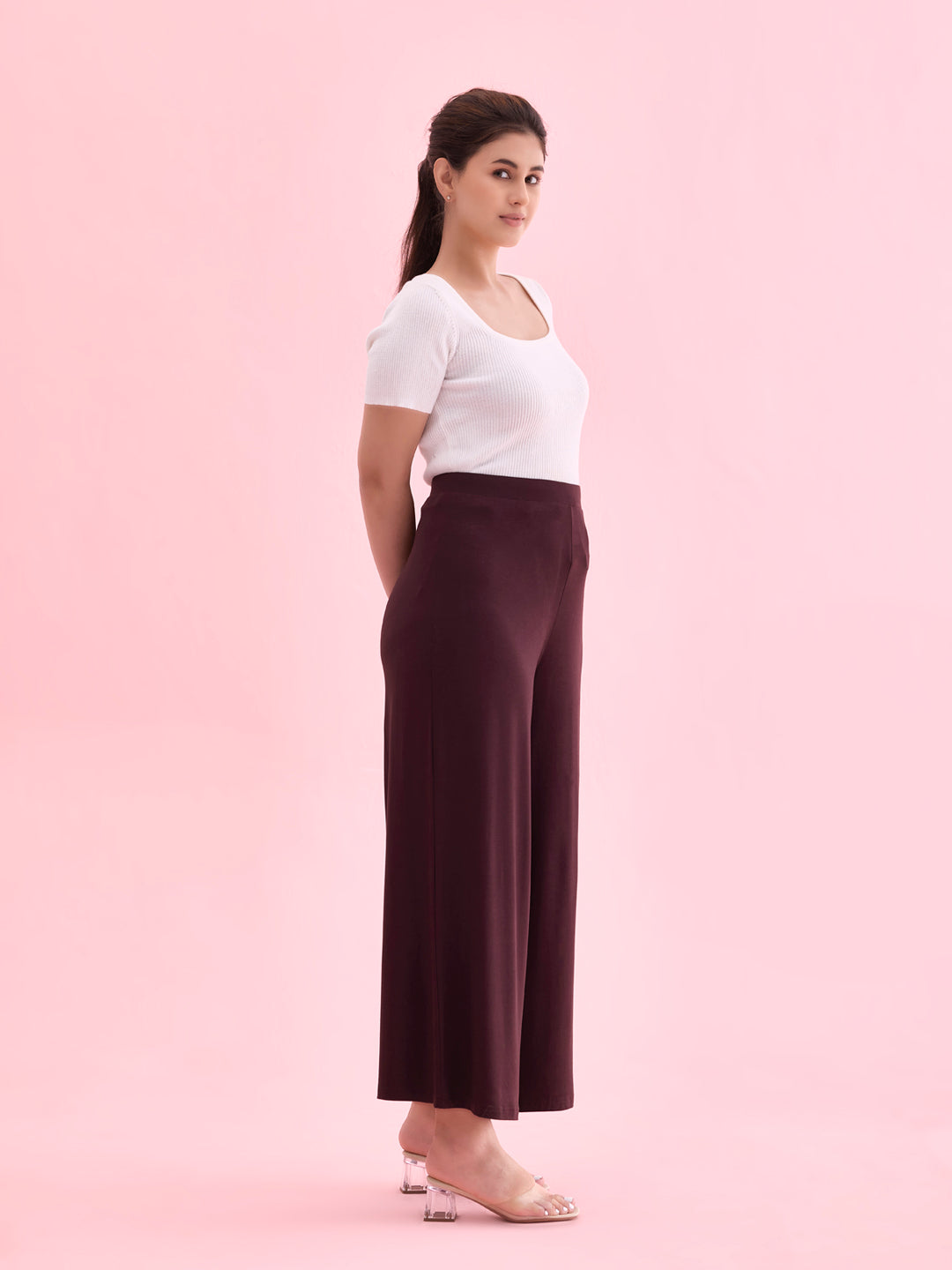 Dark Wine Viscose Knit Palazzo