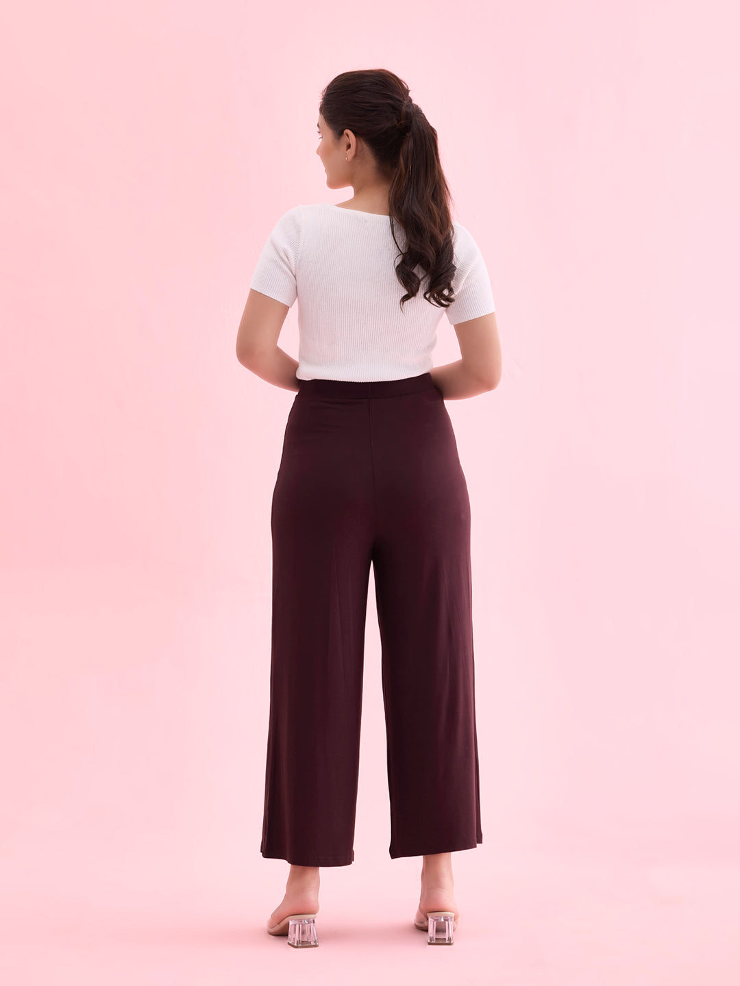 Dark Wine Viscose Knit Palazzo