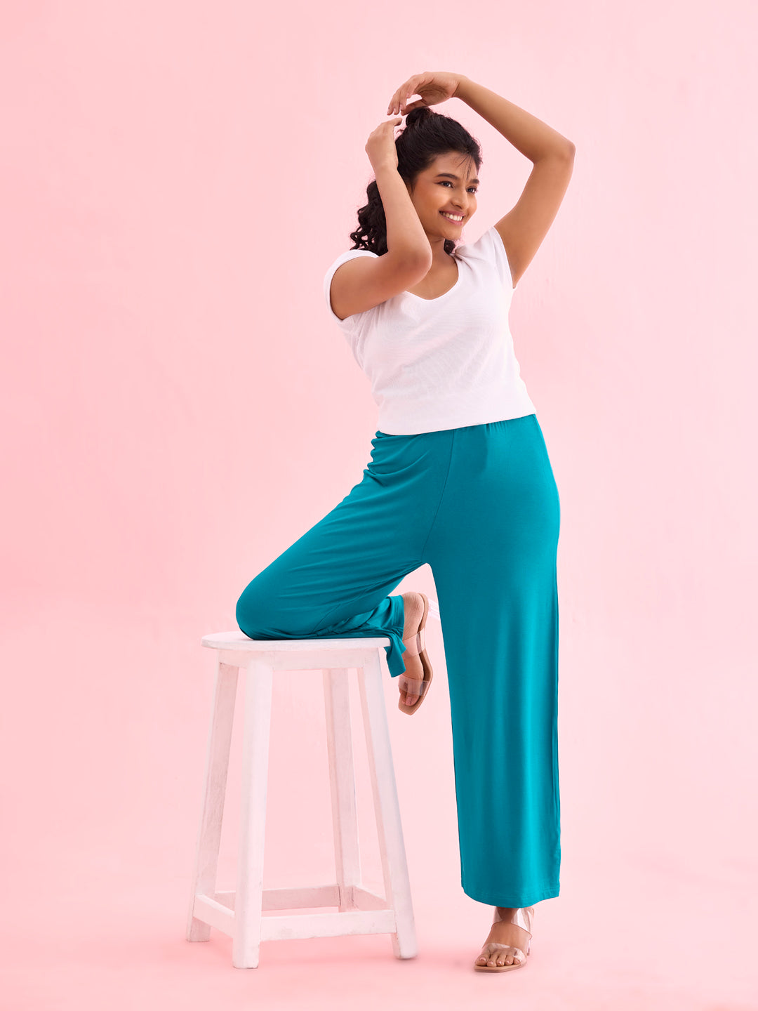 Jade Green Viscose Knit Palazzo