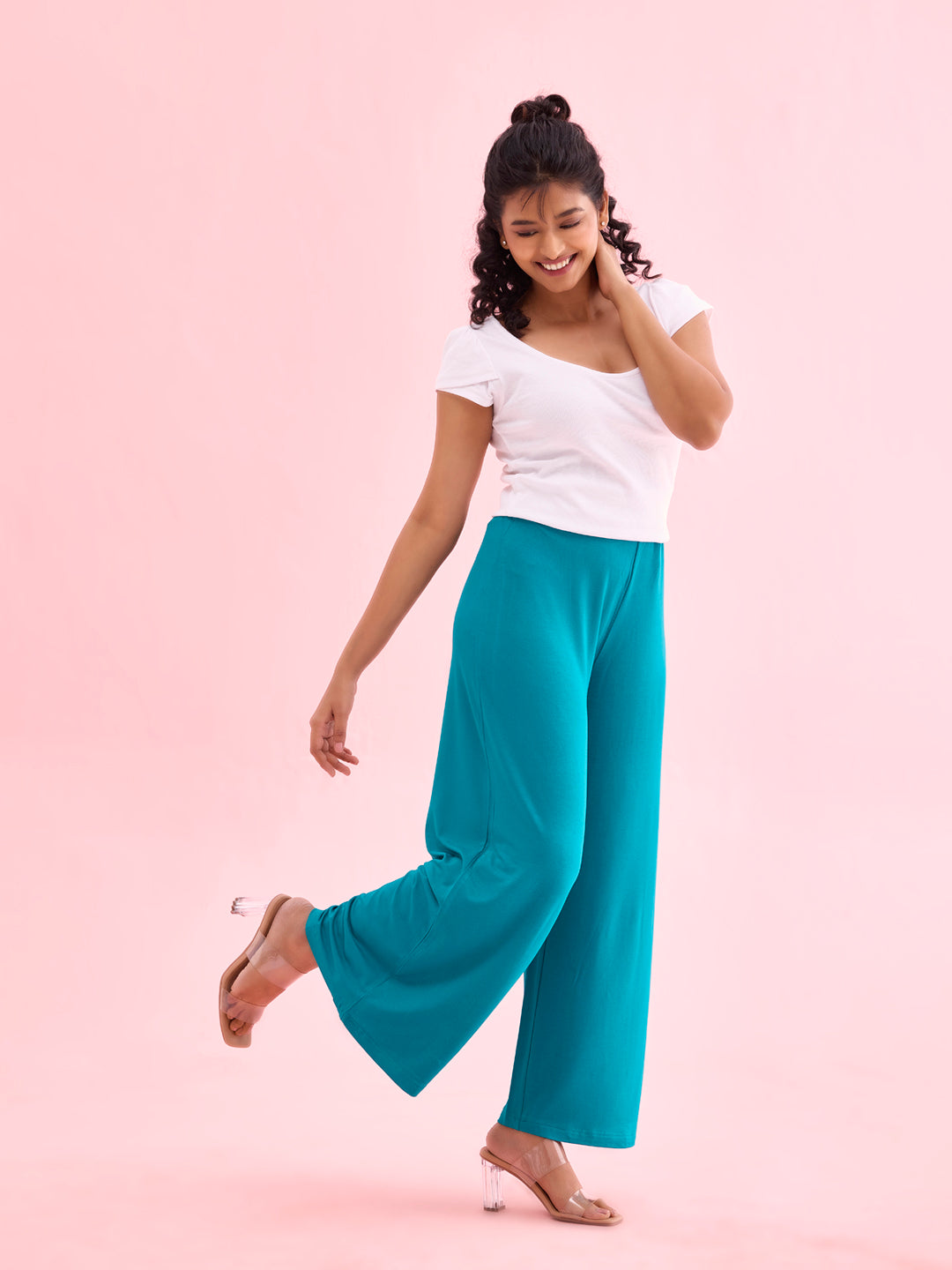 Jade Green Viscose Knit Palazzo