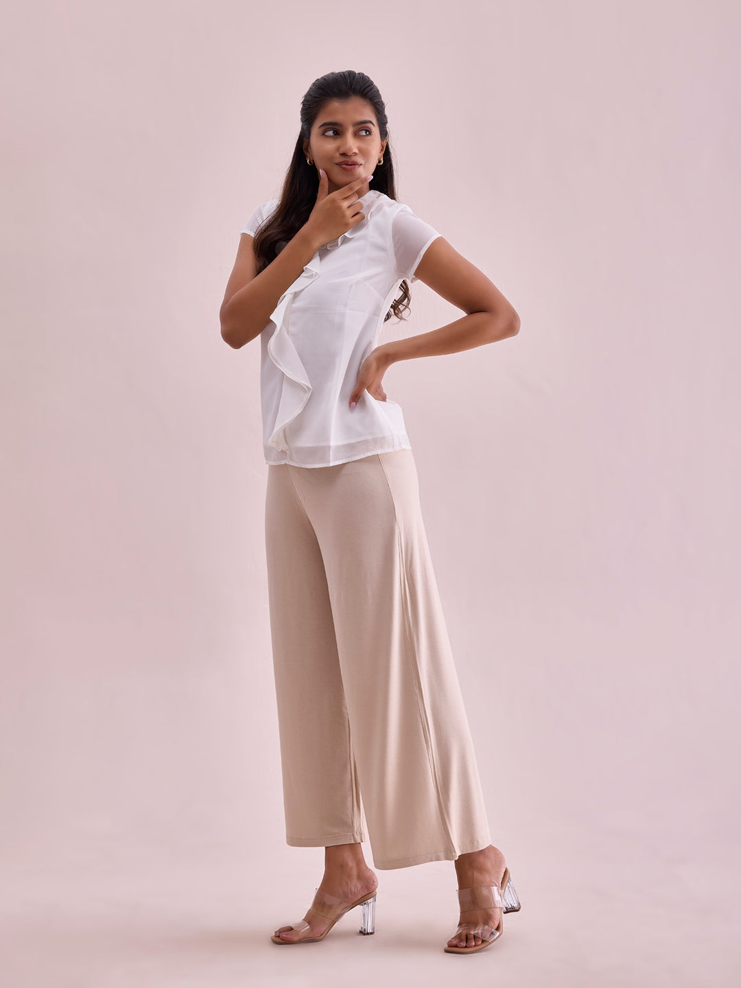 Light Beige Viscose Knit Palazzo