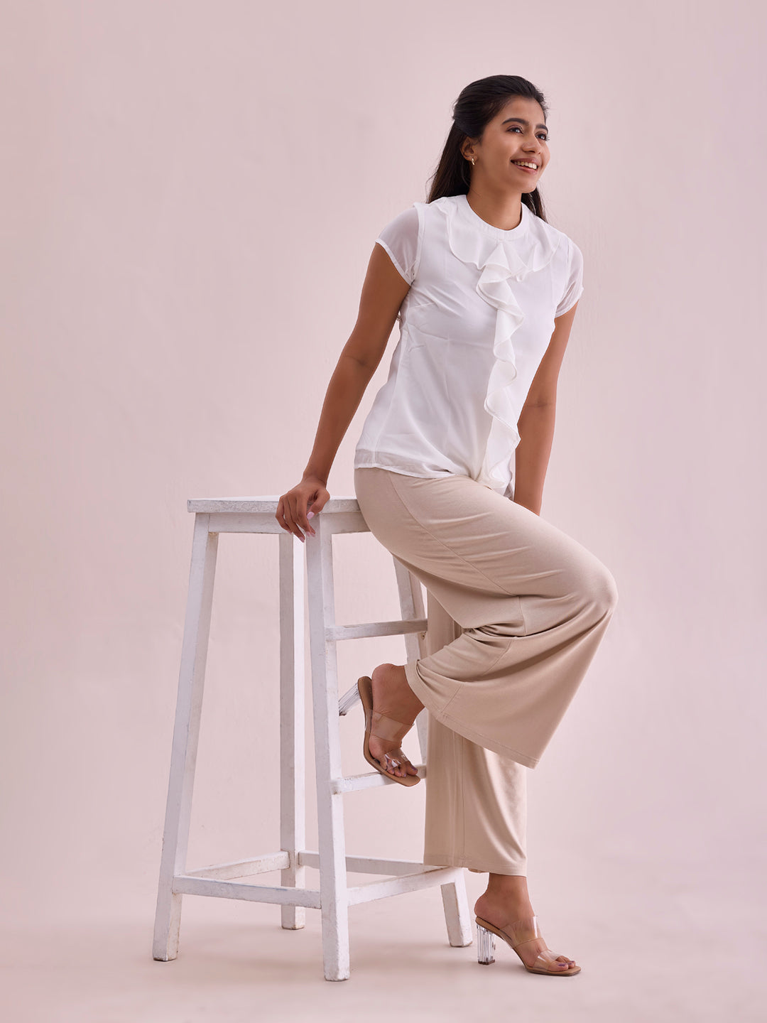 Light Beige Viscose Knit Palazzo