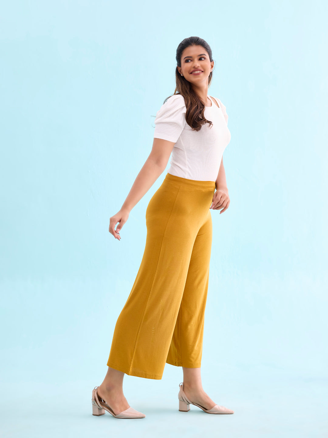 Mustard Viscose Knit Palazzo