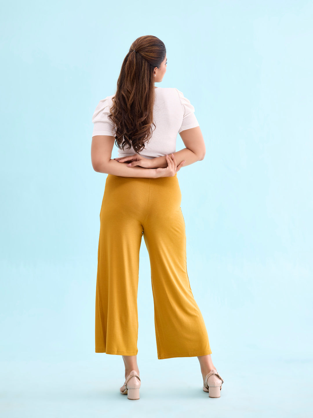 Mustard Viscose Knit Palazzo