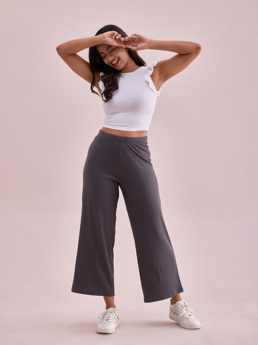 Silver Grey Drop Needle Fabric Rib Palazzo