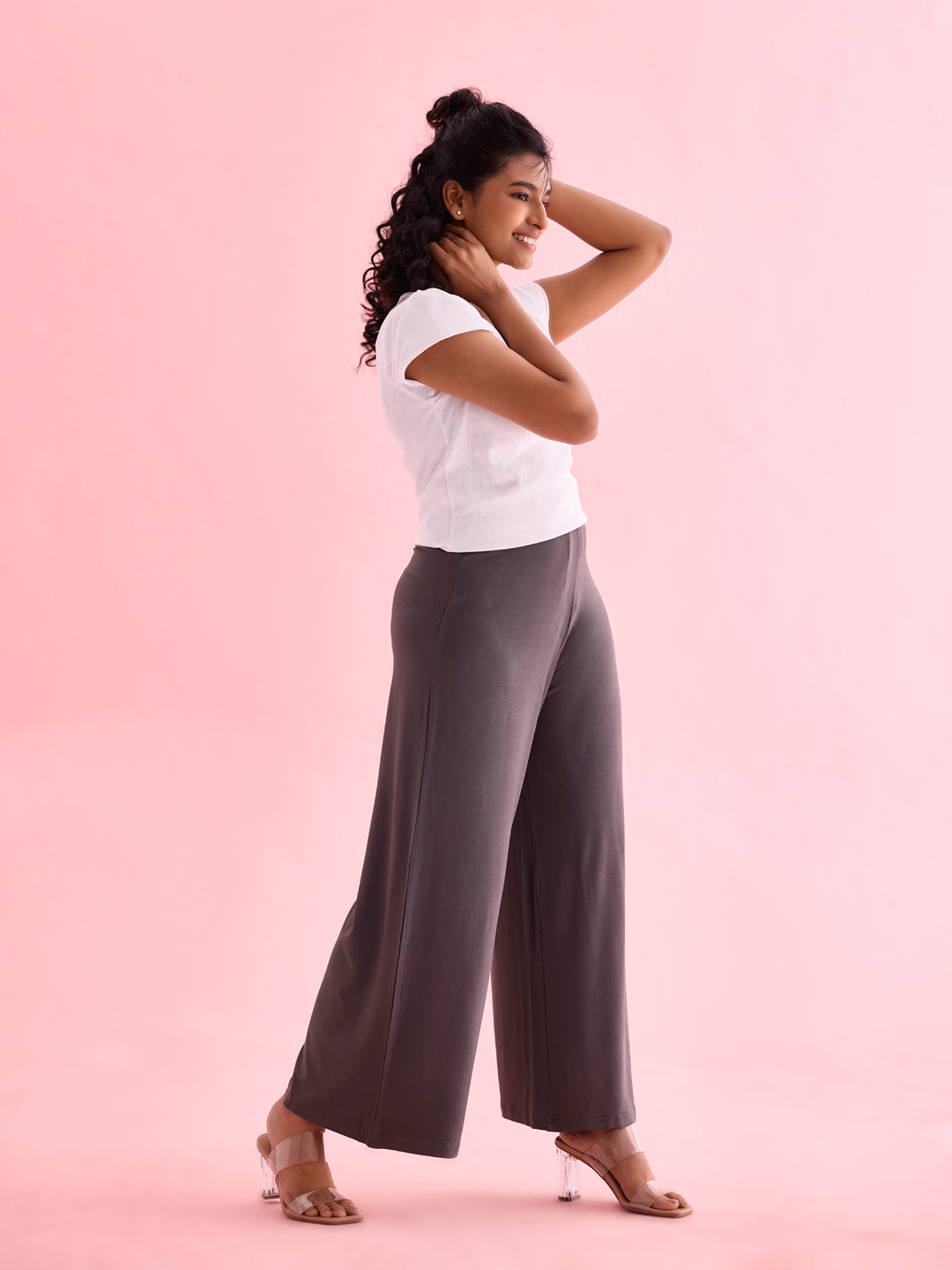 Silver Grey Viscose Knit Palazzo