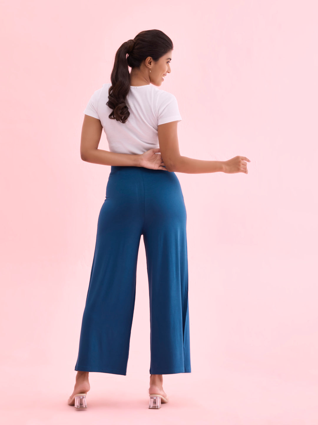 Turquoise Blue Viscose Knit Palazzo