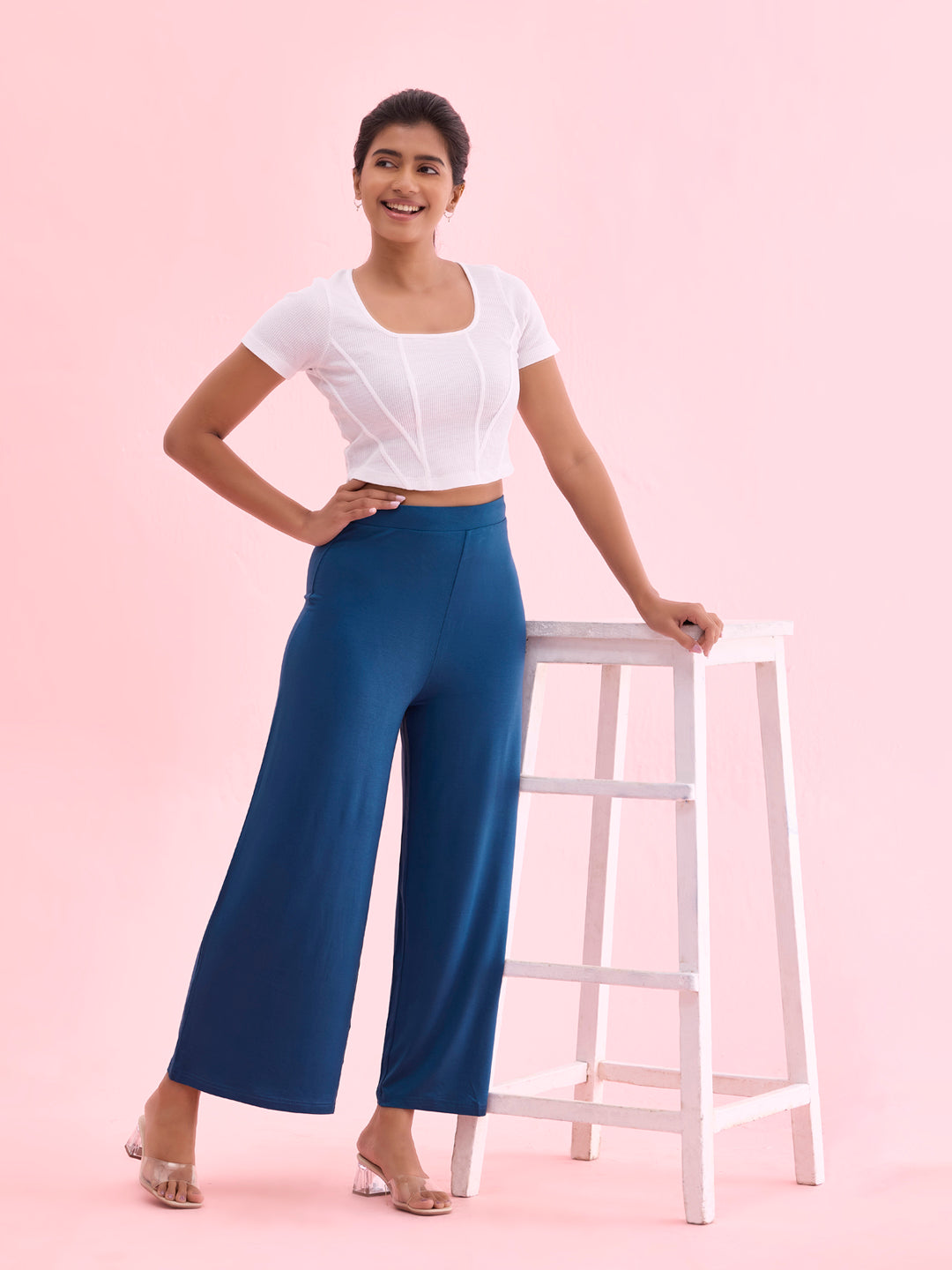 Turquoise Blue Viscose Knit Palazzo