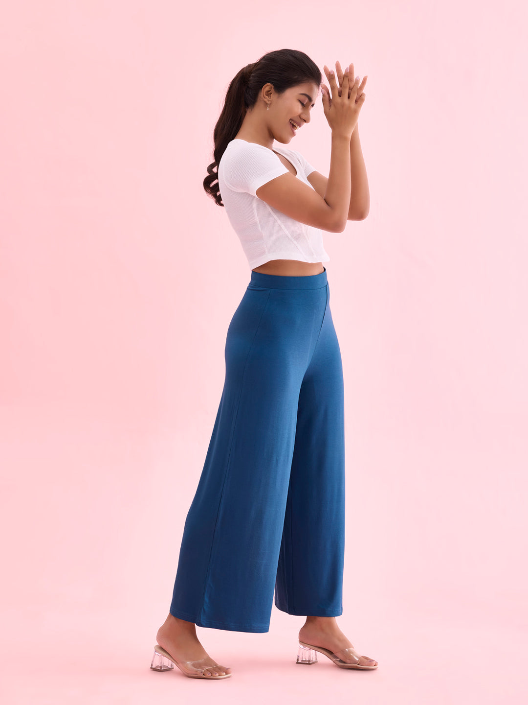 Turquoise Blue Viscose Knit Palazzo