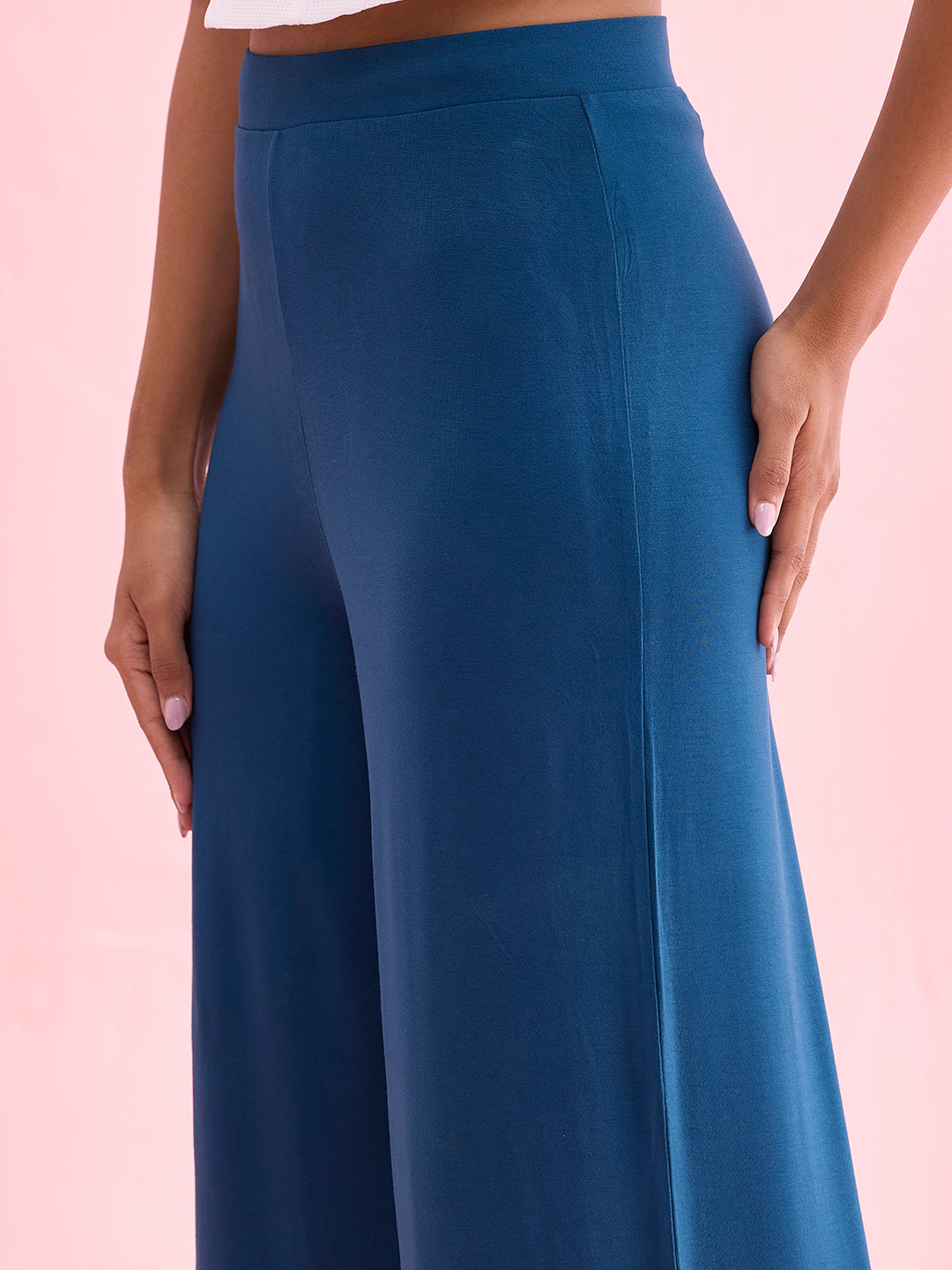 Turquoise Blue Viscose Knit Palazzo