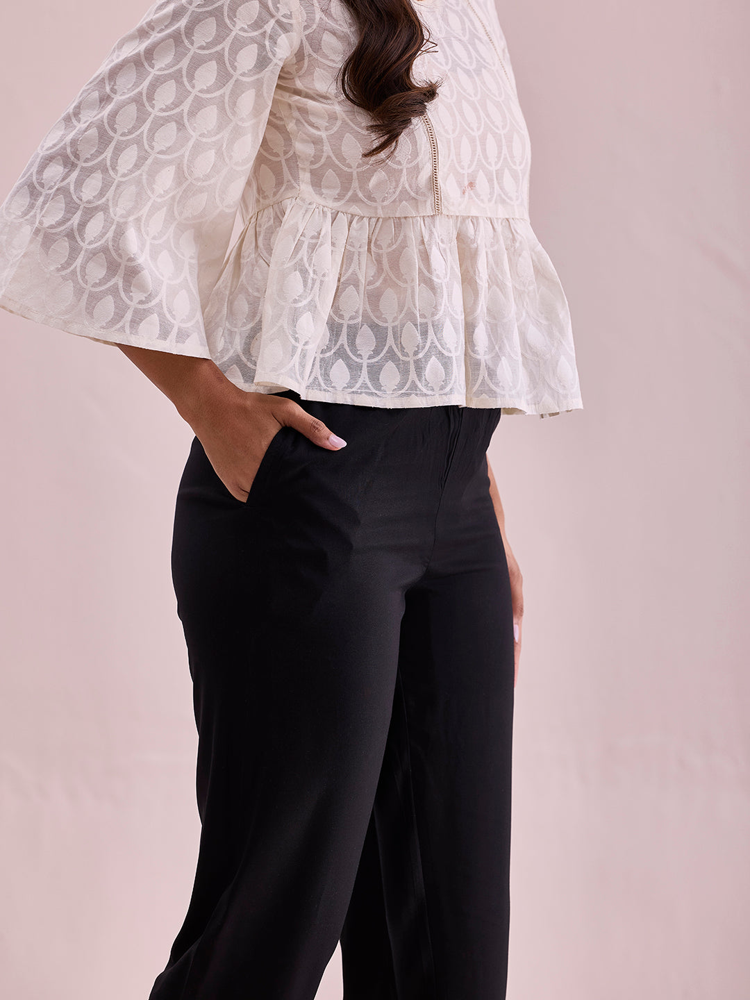 Black Woven Viscose Casual Pants