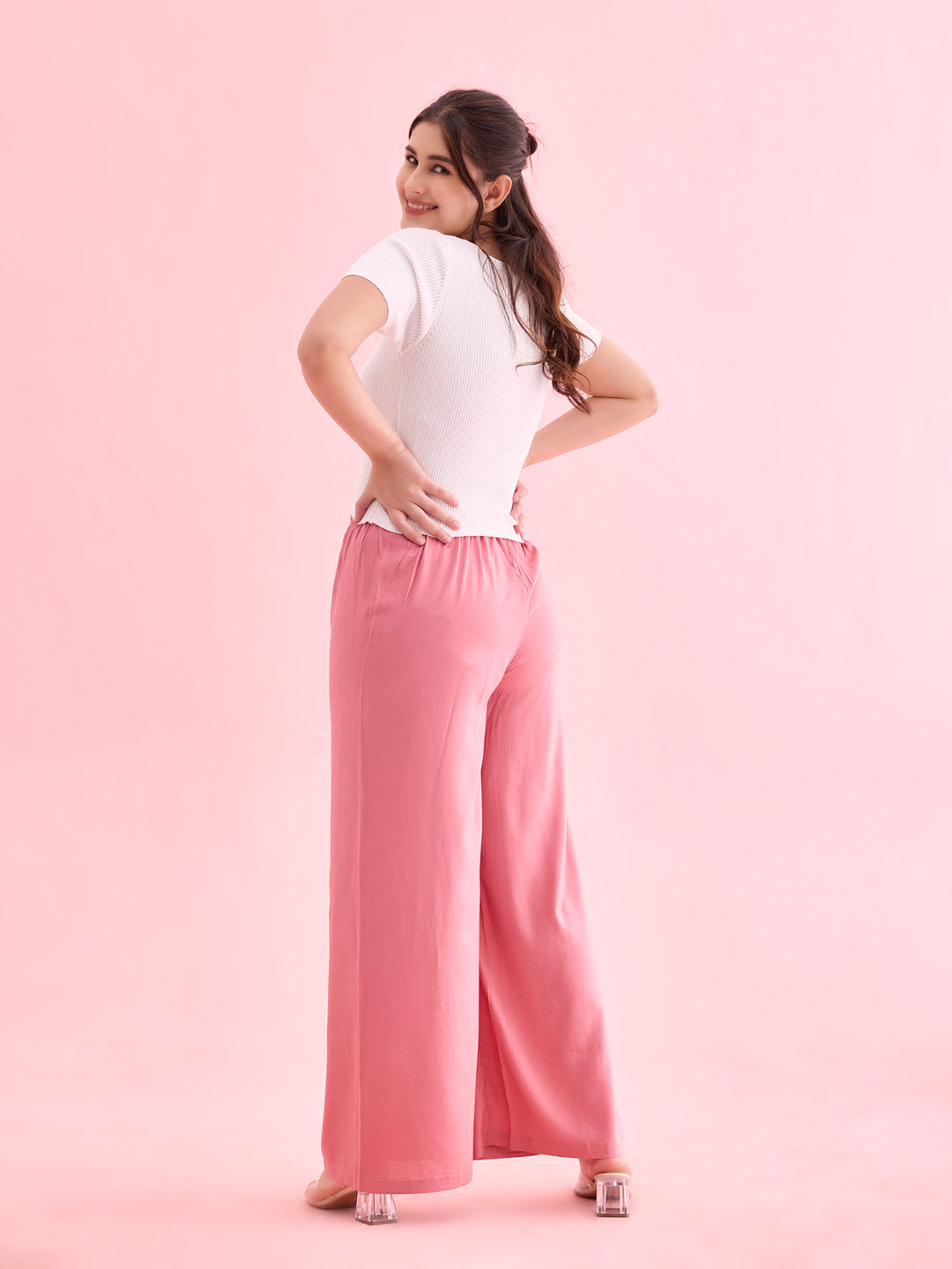 Dusty Pink Woven Viscose Basic Palazzo