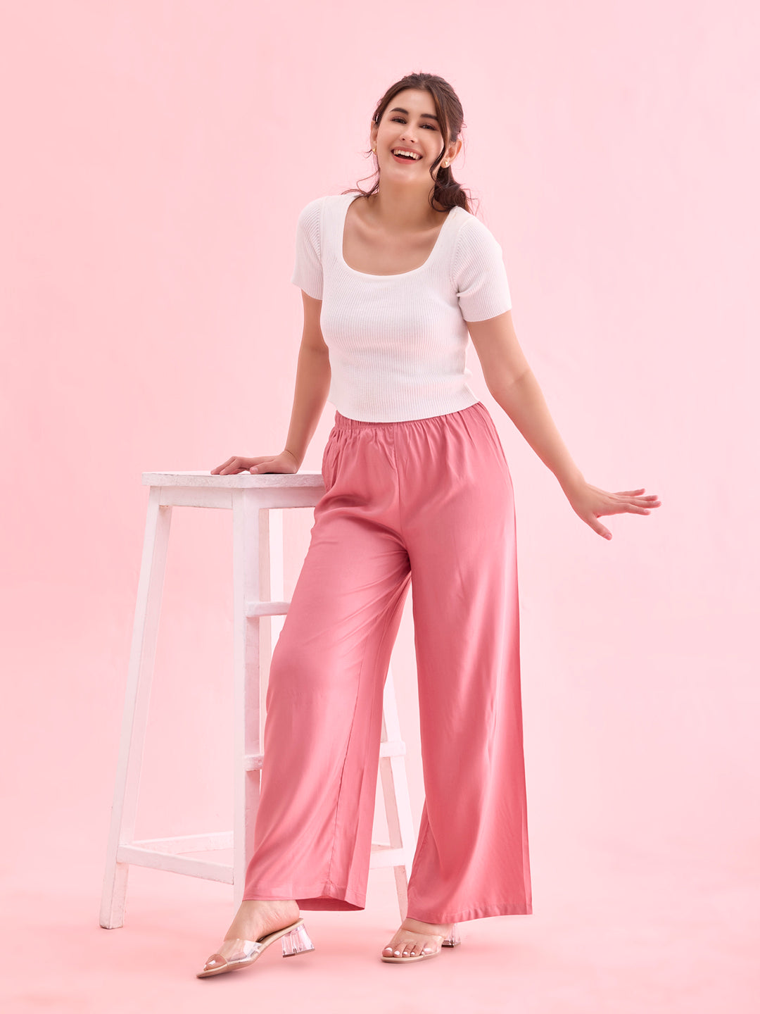 Dusty Pink Woven Viscose Basic Palazzo