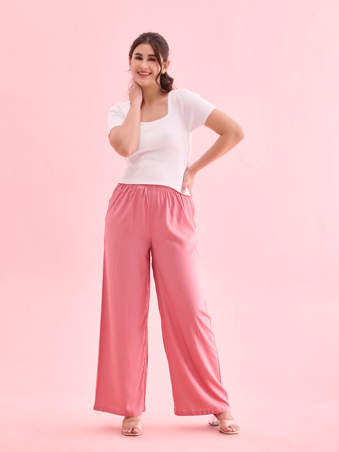 Dusty Pink Woven Viscose Basic Palazzo