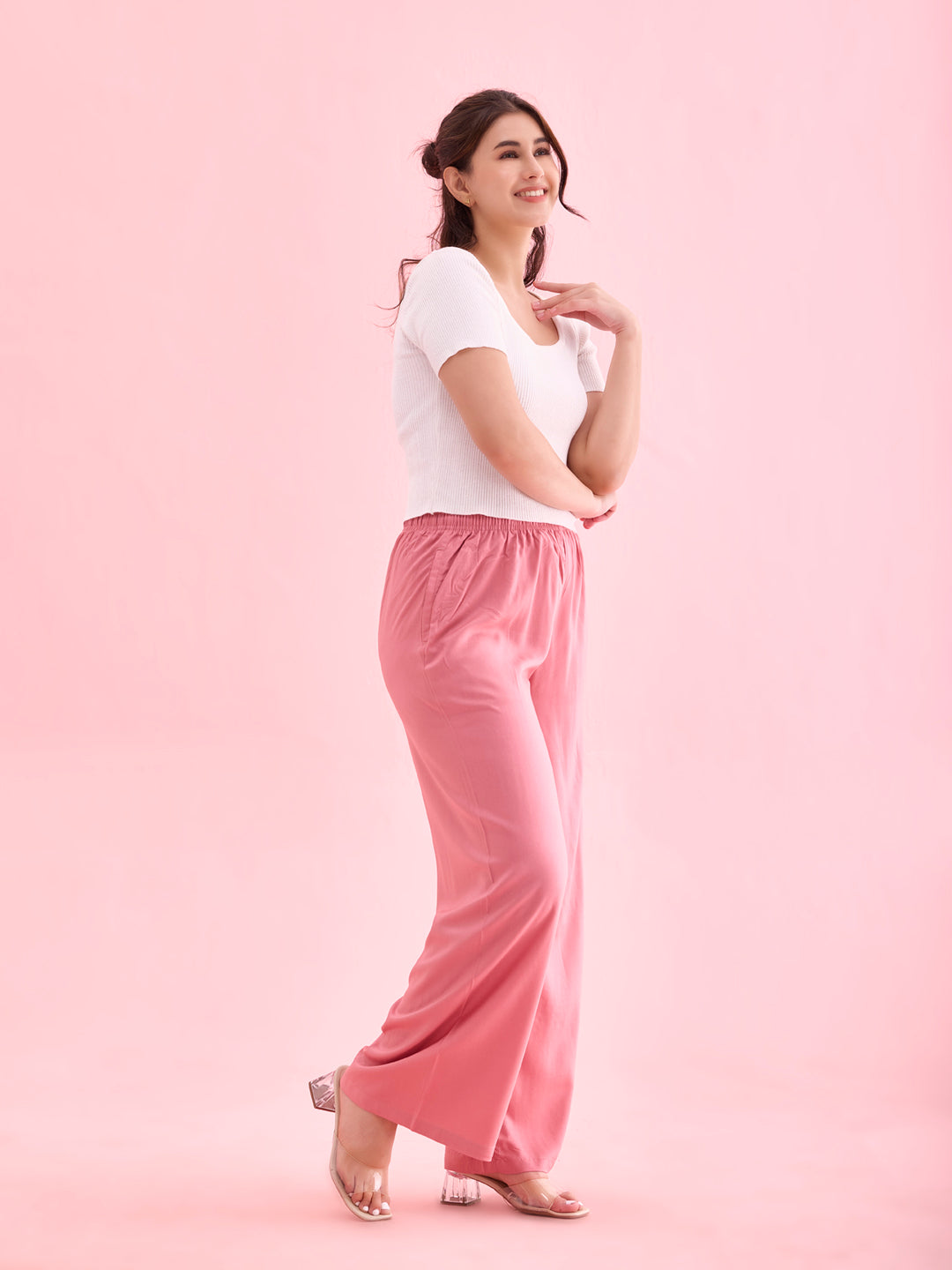 Dusty Pink Woven Viscose Basic Palazzo
