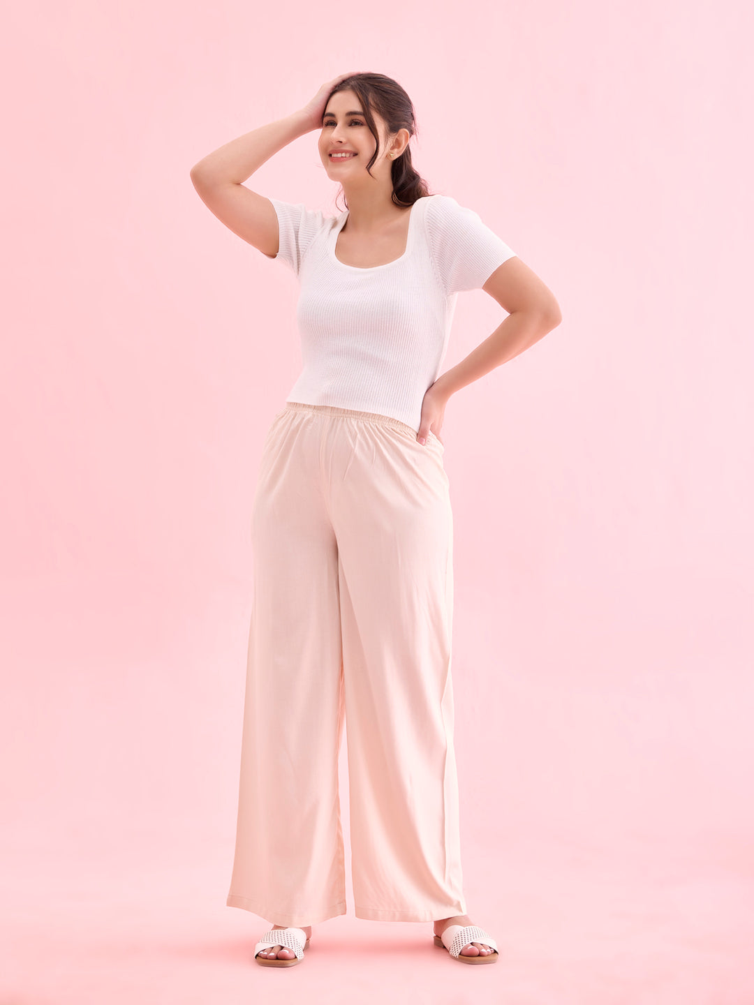 Ecru Woven Viscose Basic Palazzo