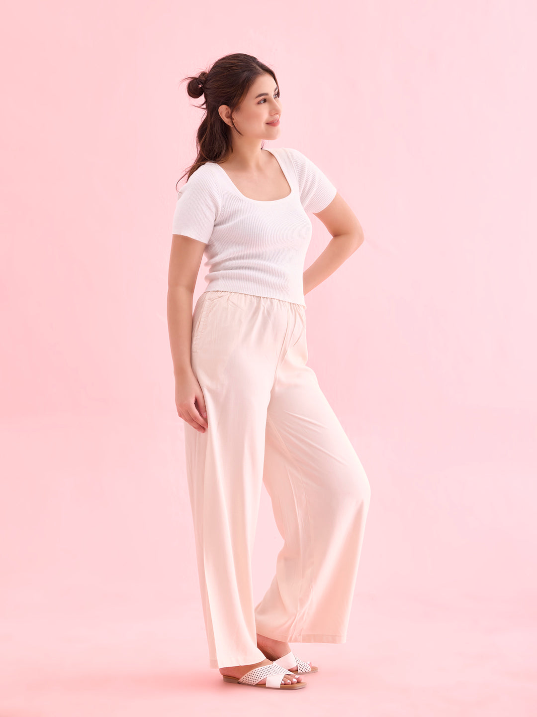 Ecru Woven Viscose Basic Palazzo