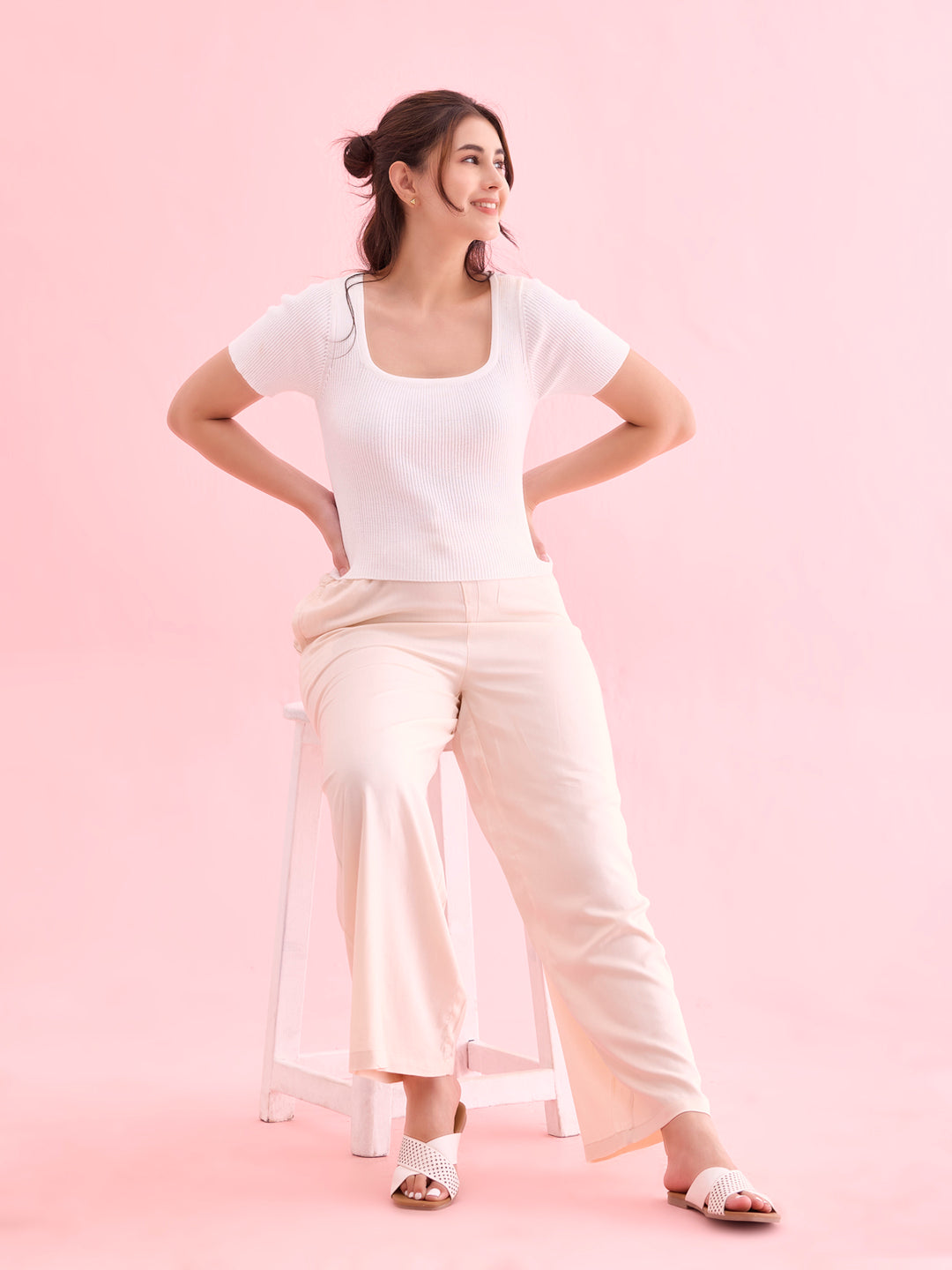 Ecru Woven Viscose Basic Palazzo