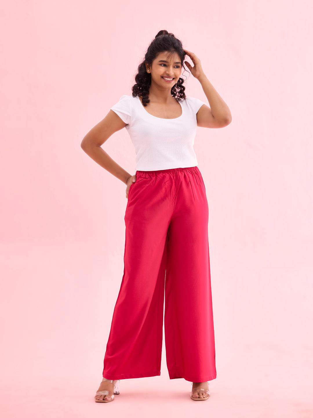 Fuchsia Woven Viscose Basic Palazzo