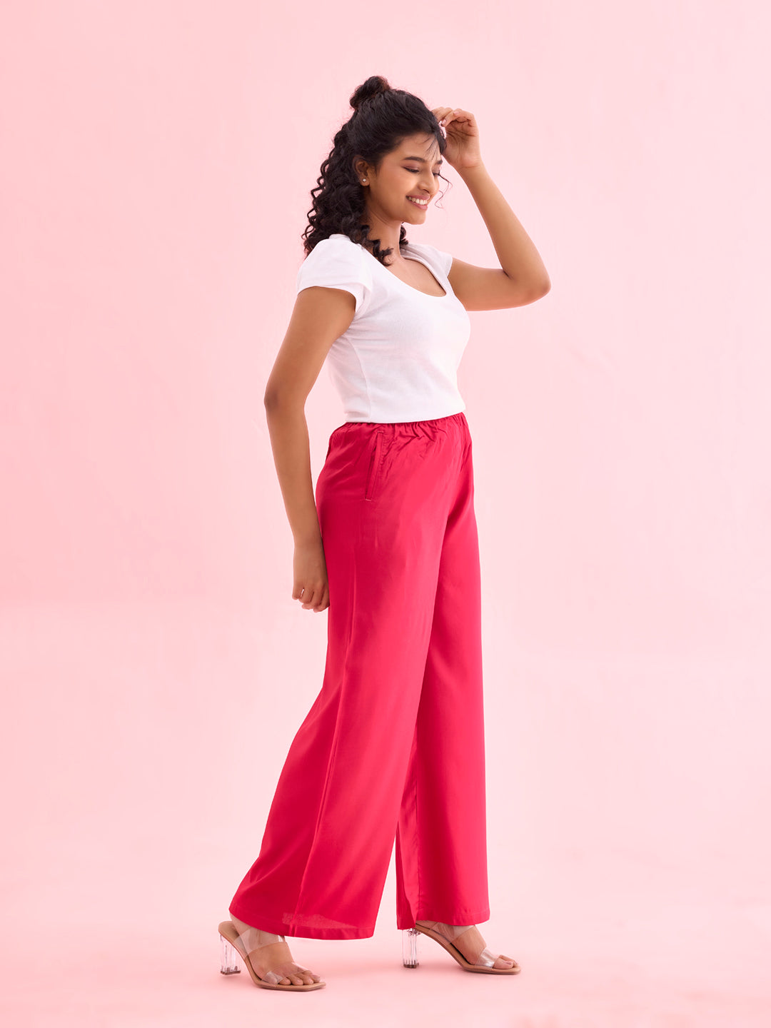 Fuchsia Woven Viscose Basic Palazzo